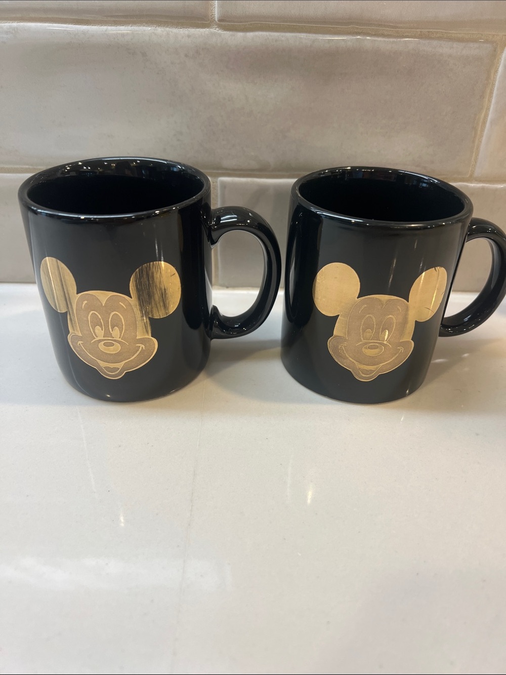 Disney Black Ceramic Mug Set with Gold Mickey Face - Set of 2